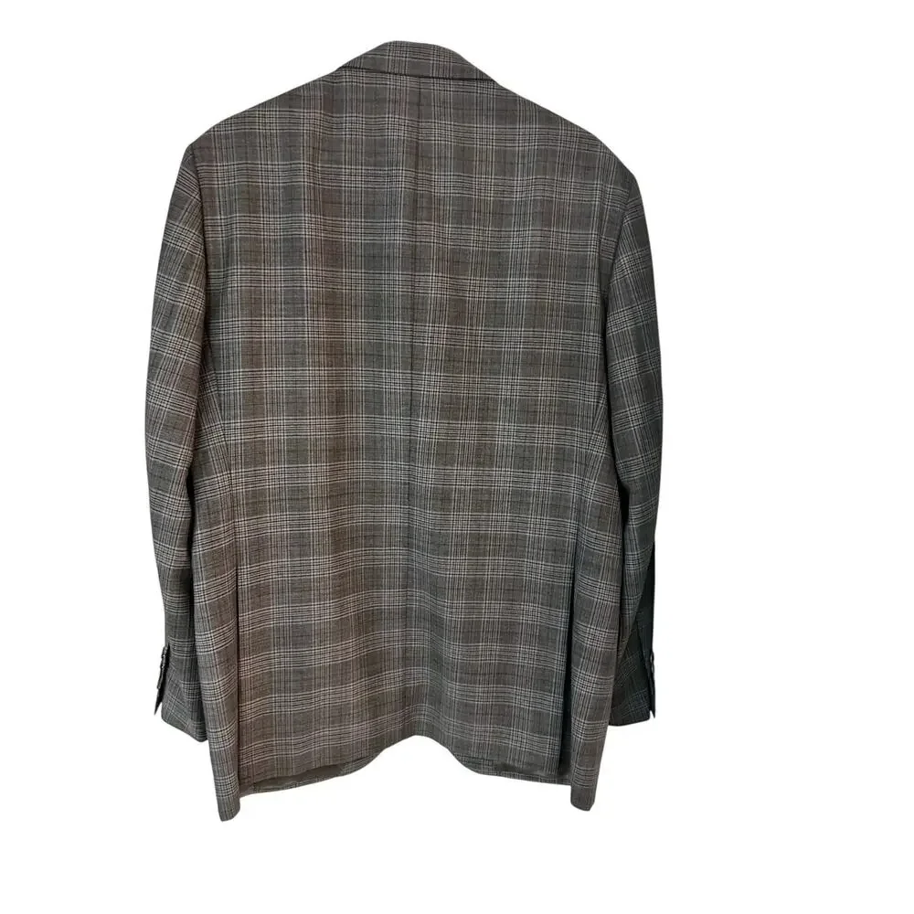 Corallorosso Sport Coat Mens 44R Gray Windowpane 2-Button Jacket 100% Wool Italy